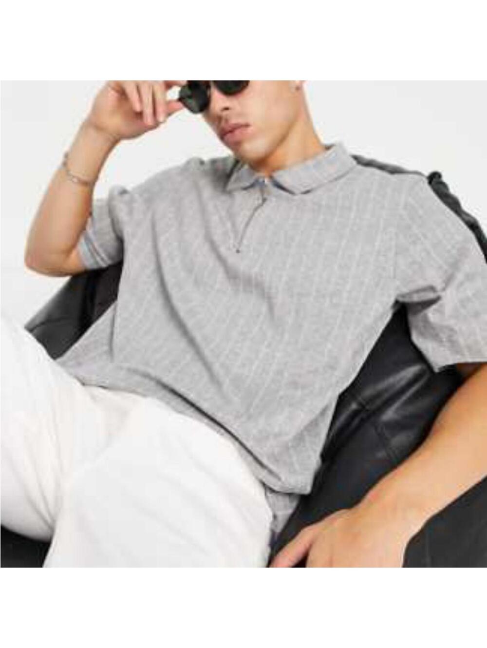 Topman / oversized fit interlock polo w vertical pinstripe